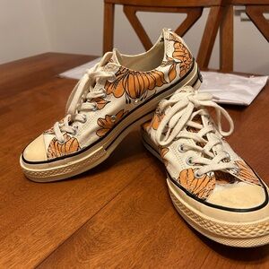Converse cream shoes with orange flowers size 9
